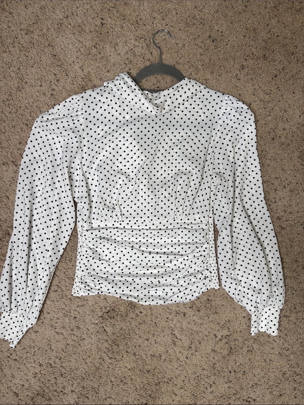 WHBM Polka Dot Long-Sleeve Ruched Women's Top - White/Black Sz 2